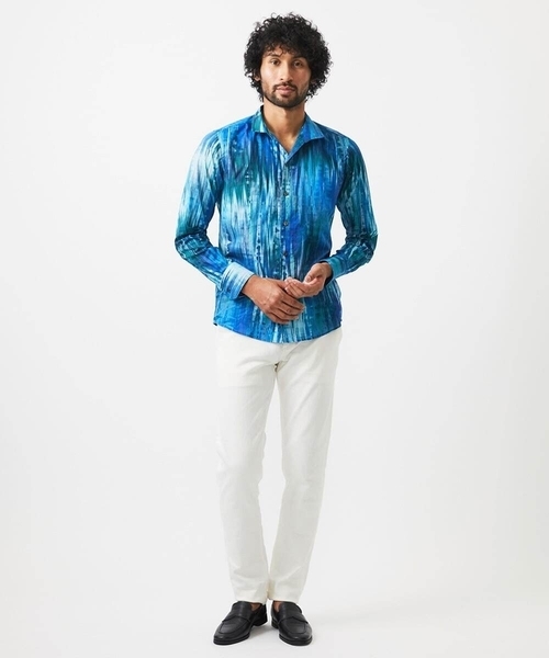 MICHEL KLEIN HOMME   （ミッシェルクランオム）の「《日本製》総柄長袖シャツ（シャツ/ブラウス・メンズ・ブルー・MEDIUM/LARGE/X-LARGE）」の3枚目の写真