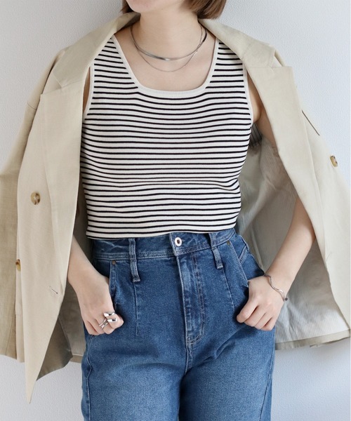 cepo（セポ）の「〈前後2way〉ソウバリニットタンクトップ（タンクトップ・レディース・オフホワイト/グレー/ブラック/ライム/ホワイト×ブラック・M）」の2枚目の写真