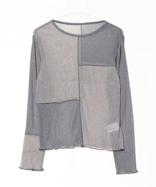 Per sist ence(パーシエンス)の「ラメシアーメロウ配色パッチワークプルオーバー(Tシャツ/カットソー・レディース・グレー/アイボリー/ブラック・FREE)」の3枚目の写真