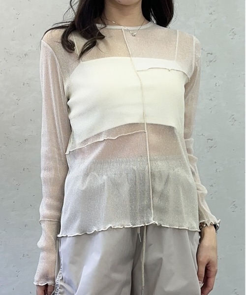Per sist ence(パーシエンス)の「ラメシアーメロウ配色パッチワークプルオーバー(Tシャツ/カットソー・レディース・グレー/アイボリー/ブラック・FREE)」の2枚目の写真