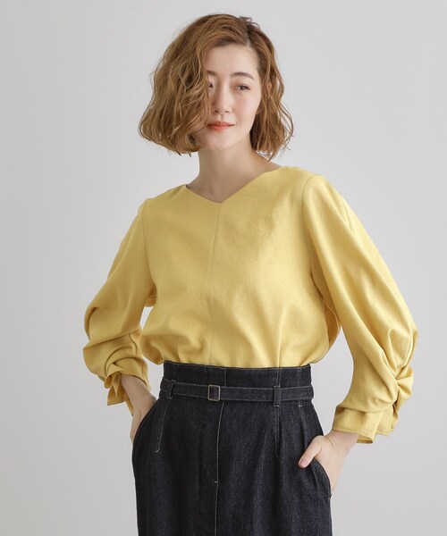 grove(グローブ)の「【毎日着たい】麻調メッシュ袖コンシャスブラウス(シャツ/ブラウス・レディース・サックスブルー系2/イエロー系その他/アイボリー系2/オフホワイト・02/03/01/04/05)」の10枚目の写真