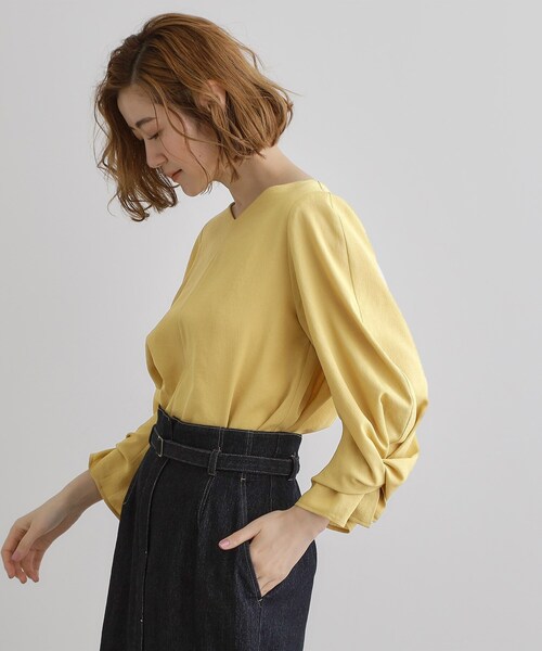grove(グローブ)の「【毎日着たい】麻調メッシュ袖コンシャスブラウス(シャツ/ブラウス・レディース・サックスブルー系2/イエロー系その他/アイボリー系2/オフホワイト・02/03/01/04/05)」の11枚目の写真