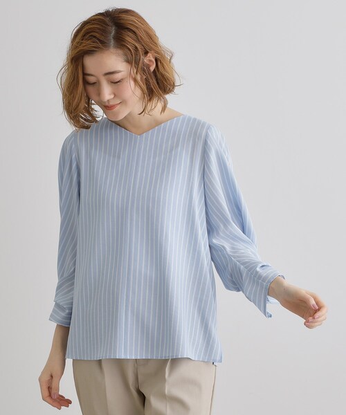 grove(グローブ)の「【毎日着たい】麻調メッシュ袖コンシャスブラウス(シャツ/ブラウス・レディース・サックスブルー系2/イエロー系その他/アイボリー系2/オフホワイト・02/03/01/04/05)」の21枚目の写真