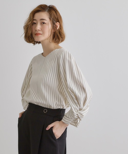 grove(グローブ)の「【毎日着たい】麻調メッシュ袖コンシャスブラウス(シャツ/ブラウス・レディース・サックスブルー系2/イエロー系その他/アイボリー系2/オフホワイト・02/03/01/04/05)」の2枚目の写真