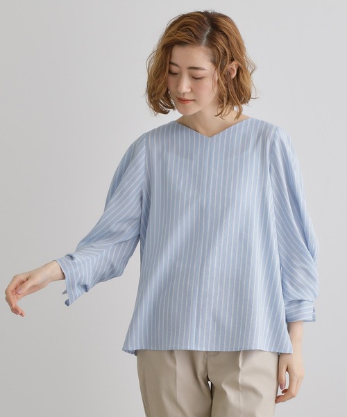 grove(グローブ)の「【毎日着たい】麻調メッシュ袖コンシャスブラウス(シャツ/ブラウス・レディース・サックスブルー系2/イエロー系その他/アイボリー系2/オフホワイト・02/03/01/04/05)」の3枚目の写真