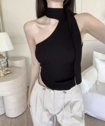 remain ワンショルダー　タンクトップ　ブラック　XS オーガニックコットン remain ワンショルダー タンクトップ ブラック XS オーガニック