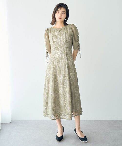 YECCA VECCA(イェッカヴェッカ)の「レース切替フレアドレス(ドレス・レディース・グレー/カーキ/ネイビー・FREE)」の2枚目の写真