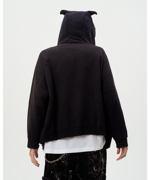 DISCOVERED(ディスカバード)の「DISCOVERED DEVIL EAR DAMAGE HOODIE(パーカー・メンズ・ナチュラル/ブラック・1/3)」の4枚目の写真