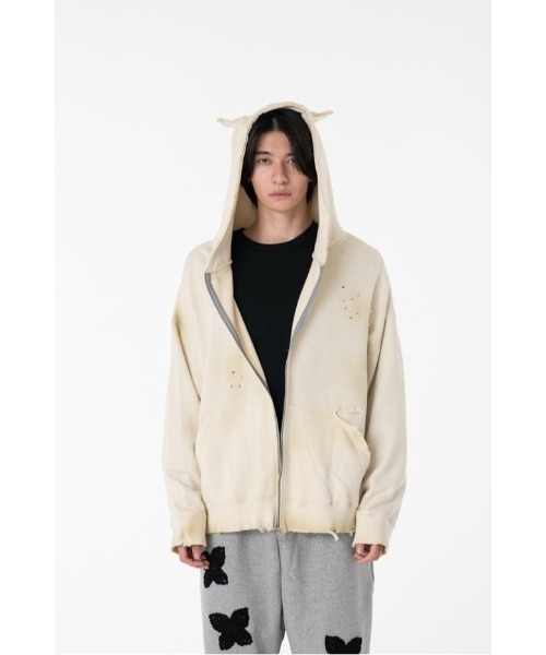 DISCOVERED(ディスカバード)の「DISCOVERED DEVIL EAR DAMAGE HOODIE(パーカー・メンズ・ナチュラル/ブラック・1/3)」の12枚目の写真