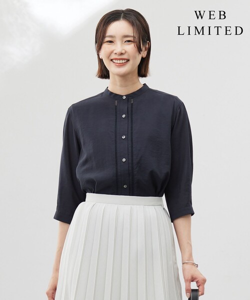 J.PRESS(ジェイプレス)の「【WEB限定カラーあり・洗える】Sheer Vis リネン バンドカラー ブラウス(シャツ/ブラウス・レディース・サックスブルー系/カーキ系/アイボリー系/ネイビー系・T13/T15)」の3枚目の写真