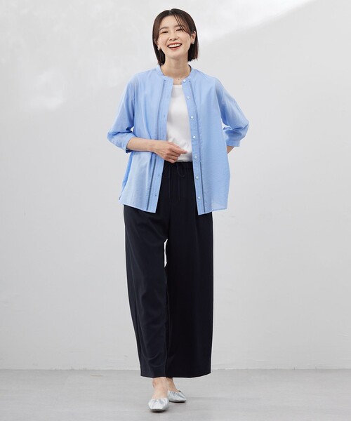 J.PRESS(ジェイプレス)の「【WEB限定カラーあり・洗える】Sheer Vis リネン バンドカラー ブラウス(シャツ/ブラウス・レディース・サックスブルー系/カーキ系/アイボリー系/ネイビー系・T13/T15)」の10枚目の写真