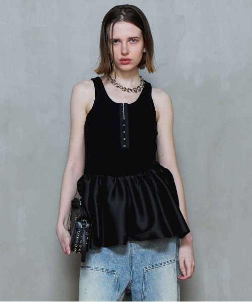 Satin Combination Peplum Tank Top/サテンコンビペプラムタンク