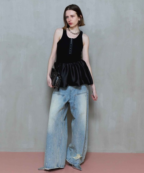 最新入荷商品一覧 | Satin Combination Peplum Tank Top/サテンコンビペプラムタンク トップス