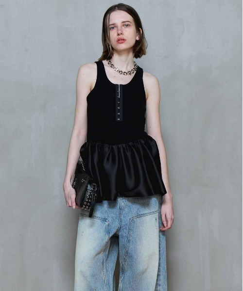 Satin Combination Peplum Tank Top/サテンコンビペプラムタンク