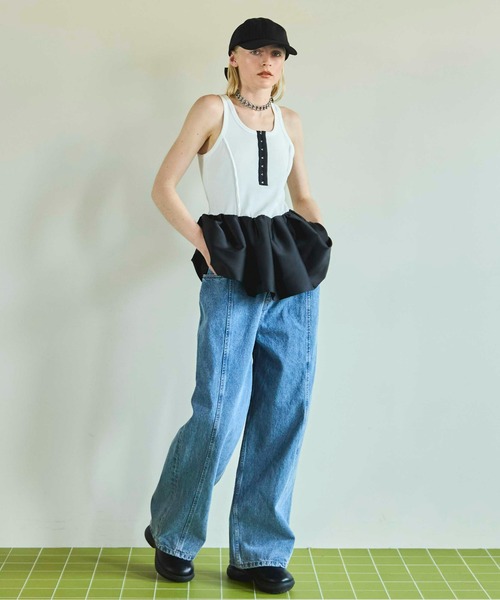 タンクトップ MAISON SPECIAL - Satin Combination Peplum Tank Top Satin Combination Peplum Tank Top/サテンコンビペプラムタンク