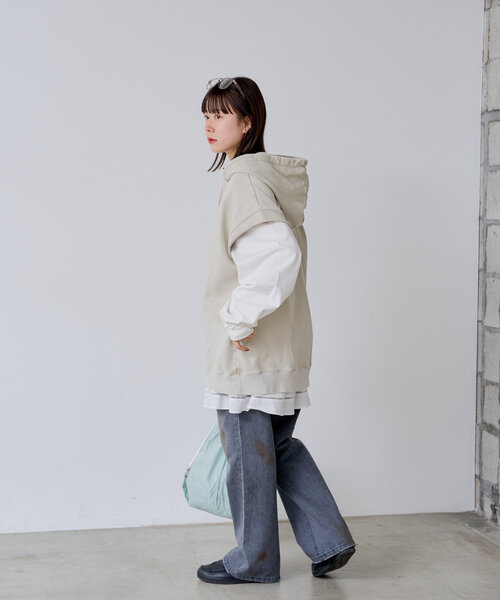 WHIMSIC（ウィムジック）の「*【WHIMSIC/SETUP対応】ガーメントダイスウェットフーディーベスト（ベスト・レディース・チャコールグレー/オフホワイト・FREE）」の6枚目の写真