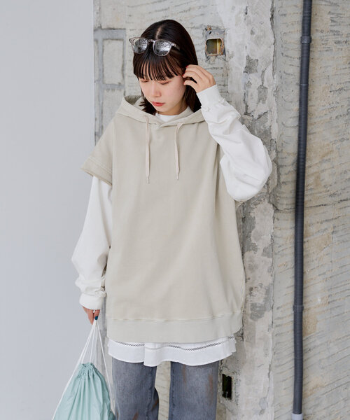 WHIMSIC（ウィムジック）の「*【WHIMSIC/SETUP対応】ガーメントダイスウェットフーディーベスト（ベスト・レディース・チャコールグレー/オフホワイト・FREE）」の8枚目の写真