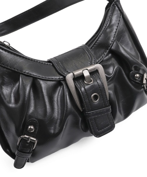 バッグ leather gimmick belt mini boston bag y2k shopnikoniko ボストンバッグ シルバーバッグ ミニ 横長バッグ