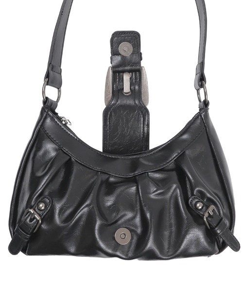 バッグ leather gimmick belt mini boston bag y2k shopnikoniko ボストンバッグ シルバーバッグ ミニ 横長バッグ