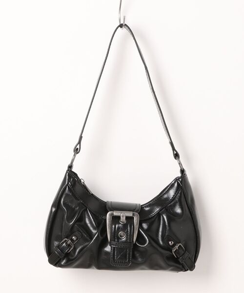 バッグ leather gimmick belt mini boston bag y2k shopnikoniko ボストンバッグ シルバーバッグ ミニ 横長バッグ