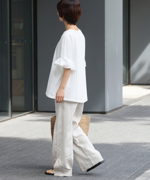 JOURNAL STANDARD relume(ジャーナルスタンダード レリューム)の「コットンダブルフリルTEE(Tシャツ/カットソー・レディース・ホワイト/ブラック・FREE)」の3枚目の写真