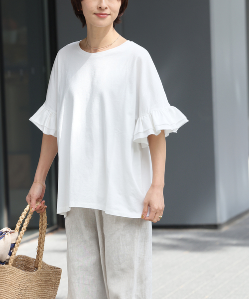 JOURNAL STANDARD relume(ジャーナルスタンダード レリューム)の「コットンダブルフリルTEE(Tシャツ/カットソー・レディース・ホワイト/ブラック・FREE)」の5枚目の写真
