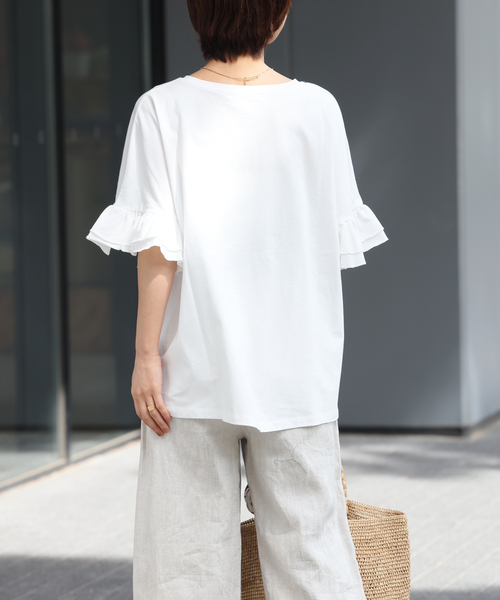JOURNAL STANDARD relume(ジャーナルスタンダード レリューム)の「コットンダブルフリルTEE(Tシャツ/カットソー・レディース・ホワイト/ブラック・FREE)」の6枚目の写真