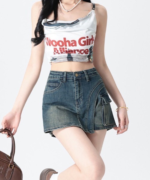 gossip!ロサンゼルス(ゴシップロサンゼルス)の「ミニスカートデザイン サイドカットデニムショートパンツ(デニムパンツ・レディース・ブルー/ライトブルー・S/M/L)」の19枚目の写真