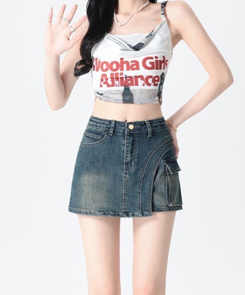 gossip!ロサンゼルス(ゴシップロサンゼルス)の「ミニスカートデザイン サイドカットデニムショートパンツ(デニムパンツ・レディース・ブルー/ライトブルー・S/M/L)」の20枚目の写真