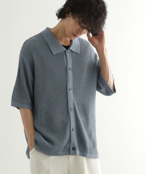 tk.TAKEO KIKUCHI(ティーケータケオキクチ)の「リネンライクニットポロシャツ(ニット/セーター・メンズ・ブルー/ブラック/ライトグレー・04/03/02)」の3枚目の写真