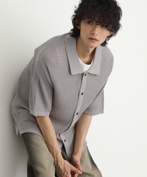 tk.TAKEO KIKUCHI(ティーケータケオキクチ)の「リネンライクニットポロシャツ(ニット/セーター・メンズ・ブルー/ブラック/ライトグレー・04/03/02)」の2枚目の写真