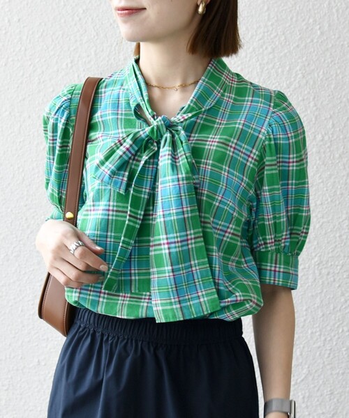 SHIPS for women / シップスウィメン SHIPS any:〈洗濯機可能〉マドラス チェック ボウタイ パフスリーブ ブラウス SHIPS any（シップス エニィ）の「SHIPS any:〈洗濯機可能
