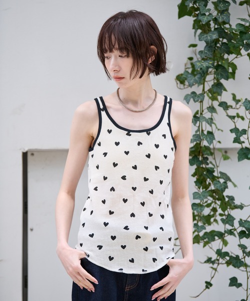 JEMORGAN(ジェーイーモーガン)の「【JEMORGAN/ジェーイーモーガン】カップ付クレリックタンクハート柄/カップ付き/パック入り/ハート/ギフト【WEB限定】(タンクトップ・レディース・ピンク/ブラック/ブルー・フリー)」の5枚目の写真