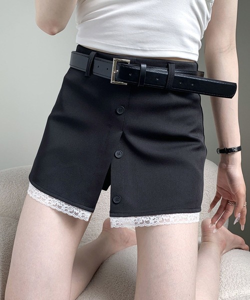 HOOK(フック)の「レースヘムスカートパンツ(スカート・レディース・ブラック/グレー・LARGE/MEDIUM/SMALL)」の1枚目の写真