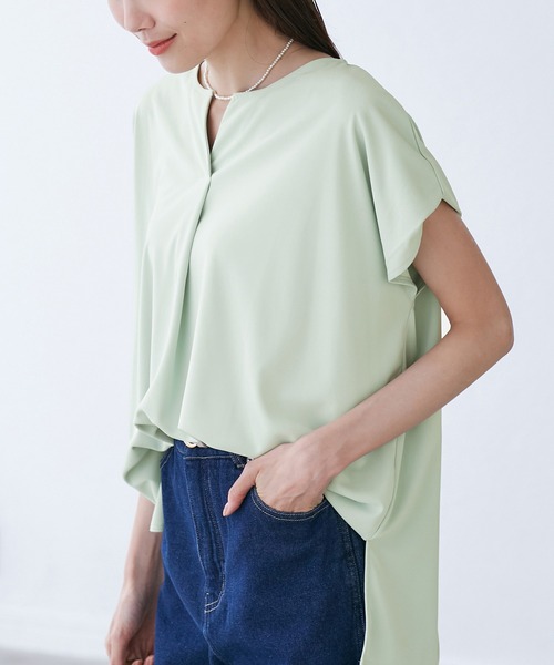 ROPE' PICNIC（ロペピクニック）の「カットジョーゼットスキッパートップス（Tシャツ/カットソー・レディース・ホワイト/オフホワイト/ホワイト系その他/ライトグリーン/ネイビー・38/36）」の4枚目の写真