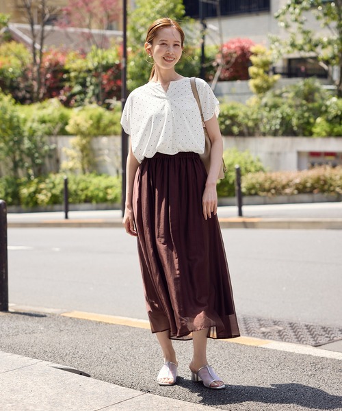 ROPE' PICNIC（ロペピクニック）の「カットジョーゼットスキッパートップス（Tシャツ/カットソー・レディース・ホワイト/オフホワイト/ホワイト系その他/ライトグリーン/ネイビー・38/36）」の6枚目の写真