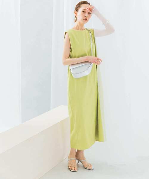 美品 アーバンリサーチ リネン混 ストレートロングワンピース イエロー M 麻 美品 アーバンリサーチ リネン混 ストレートロングワンピース