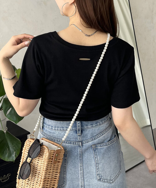 prose verse（プロズヴェール）の「バックメタルリブTシャツ（Tシャツ/カットソー・レディース・オフホワイト/ブラック/ピンク・MEDIUM/LARGE）」の2枚目の写真