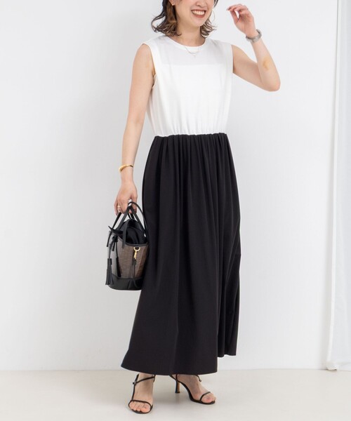 NOLLEY’S（ノーリーズ）の「撥水UVカットドッキングワンピース（ワンピース・レディース・オフホワイト/ブラック/ブラック系その他・36/38）」の2枚目の写真