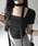 me+em select�i�~�[���Z���N�g�j�́u�y �QWAY �z�`���[�J�[�����O�^�C�t�� �X�N�G�A�l�b�N�M���U�[�X�����s�V���c �^ choker long tie SET square neck gather slim sleeve T-shirt�iT�V���c/�J�b�g�\�[�j�v�b�u���b�N