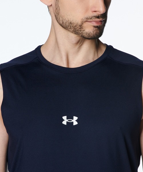 UNDER ARMOUR(アンダーアーマー)の「UAヒートギア コンフォート フィッティド スリーブレス クルーネック シャツ(ベースボール/メンズ)(Tシャツ/カットソー・メンズ・ネイビー・L/XL/2XL/S/M/3XL)」の4枚目の写真