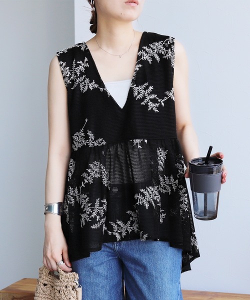 reca(レカ)の「リーフ柄刺繍メッシュセットアップ(セットアップ・レディース・ブラック/アイボリー・M)」の22枚目の写真