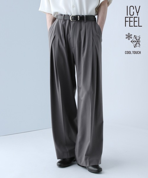 HARE(ハレ)の「【接触冷感】ICY FEELディープタックワイドストレートトラウザー(HARE)(スラックス・メンズ・ブラック/グレー/レッド/ネイビー・SMALL/MEDIUM)」の3枚目の写真