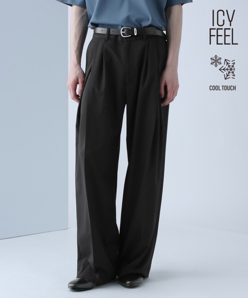 HARE(ハレ)の「【接触冷感】ICY FEELディープタックワイドストレートトラウザー(HARE)(スラックス・メンズ・ブラック/グレー/レッド/ネイビー・SMALL/MEDIUM)」の2枚目の写真