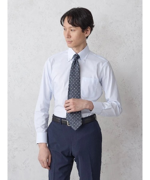 Perfect Suit FActory(パーフェクトスーツファクトリー)の「【ノンアイロン】長袖ワイシャツ【クラシコ】テックスブリッド ホワイト/サックス(ビジネスシャツ・メンズ・サックスブルー/ホワイト・M/S/LL/L)」の13枚目の写真