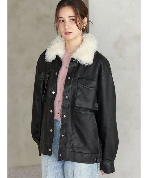 CALNAMUR（カルナムール）の「ファーカラーフェイクレザーモンスターブルゾン（ブルゾン・レディース・ブラウン/ブラック/ベージュ・FREE）」の2枚目の写真