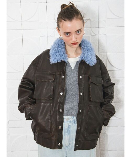CALNAMUR（カルナムール）の「ファーカラーフェイクレザーモンスターブルゾン（ブルゾン・レディース・ブラウン/ブラック/ベージュ・FREE）」の3枚目の写真