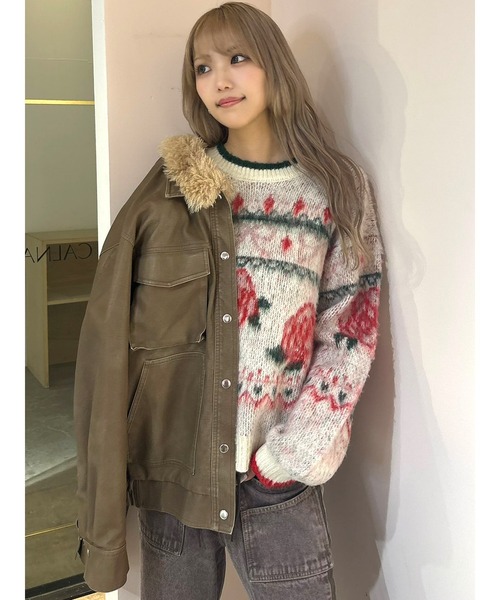 CALNAMUR（カルナムール）の「ファーカラーフェイクレザーモンスターブルゾン（ブルゾン・レディース・ブラウン/ブラック/ベージュ・FREE）」の7枚目の写真