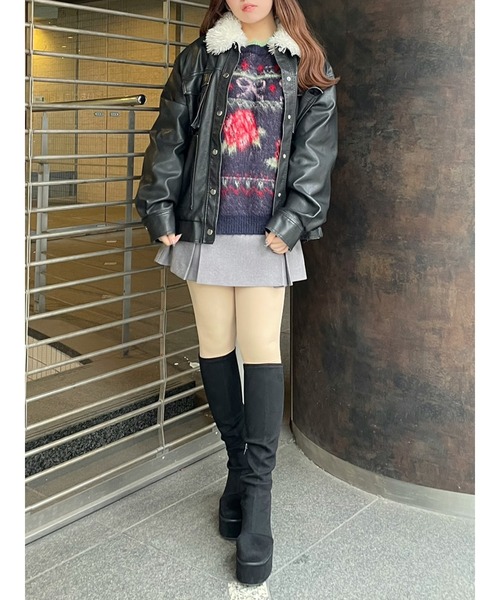 CALNAMUR（カルナムール）の「ファーカラーフェイクレザーモンスターブルゾン（ブルゾン・レディース・ブラウン/ブラック/ベージュ・FREE）」の9枚目の写真