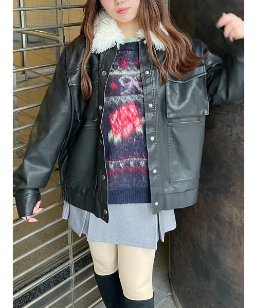 CALNAMUR（カルナムール）の「ファーカラーフェイクレザーモンスターブルゾン（ブルゾン・レディース・ブラウン/ブラック/ベージュ・FREE）」の12枚目の写真